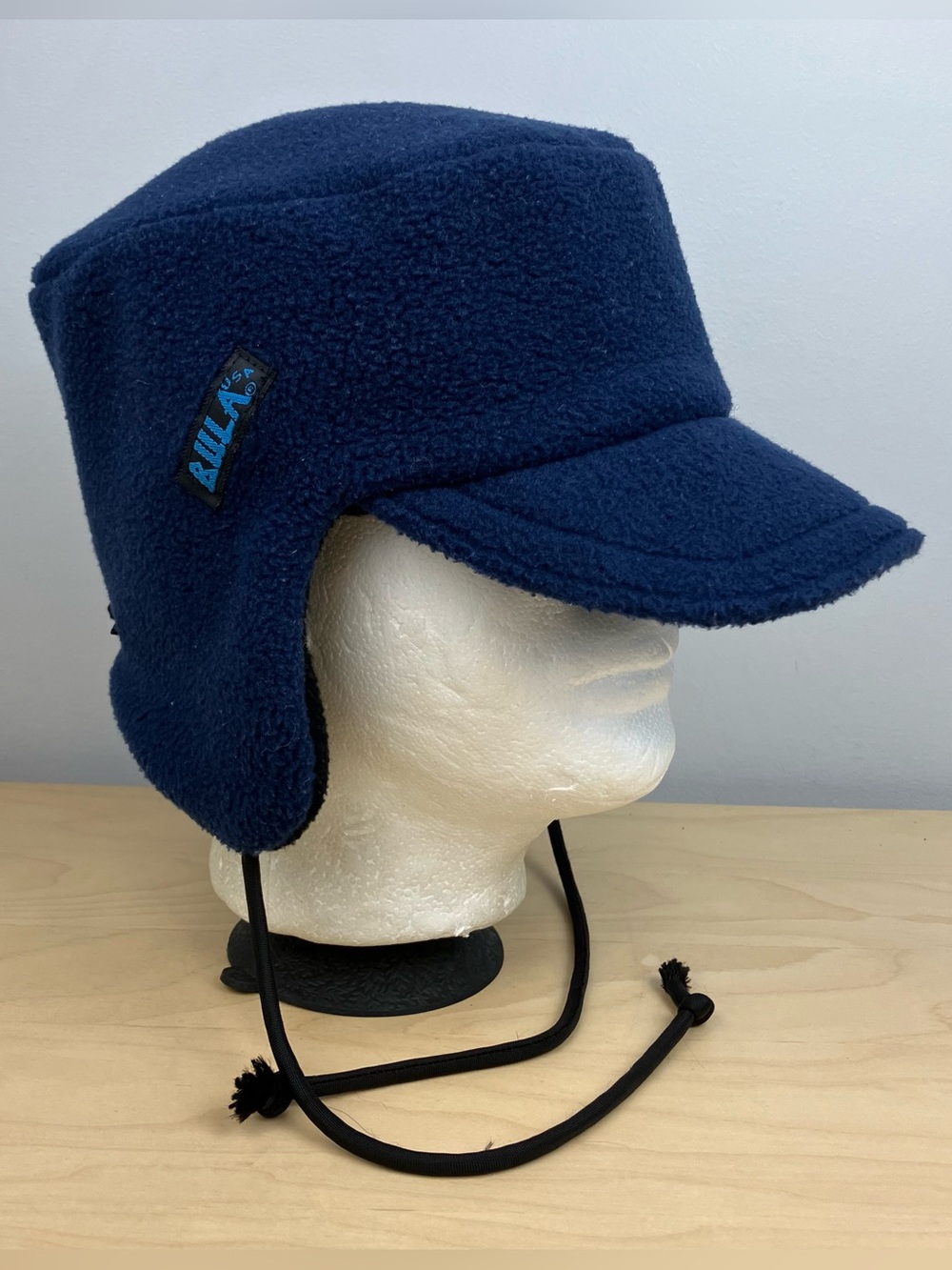 Vintage Bula Fleece Winter Trapper Hat With Bill Adjustable Navy Blue USA OSFA.